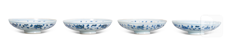 元代 青花缠枝花一束莲纹盘一组四件 - 图4